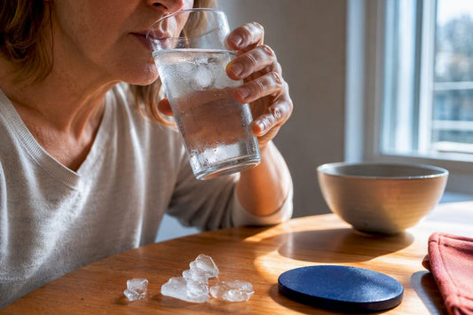Person sipping cold water for mouth relief
