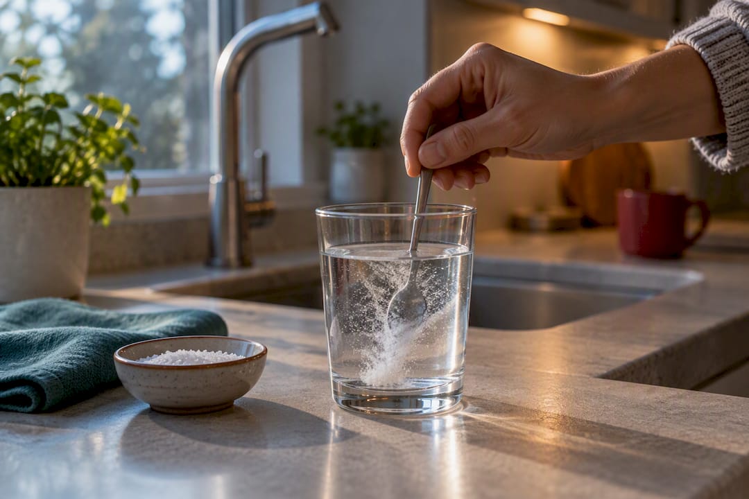 Preparing warm saltwater rinse for tender gums