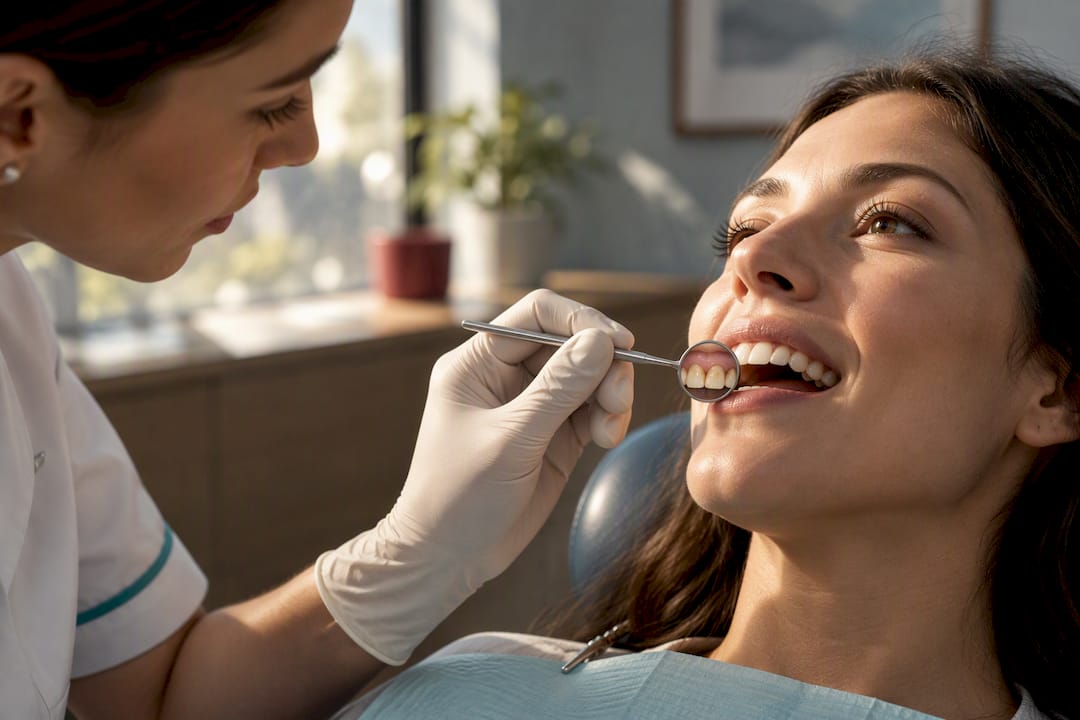 Clinician examining stained tooth enamel
