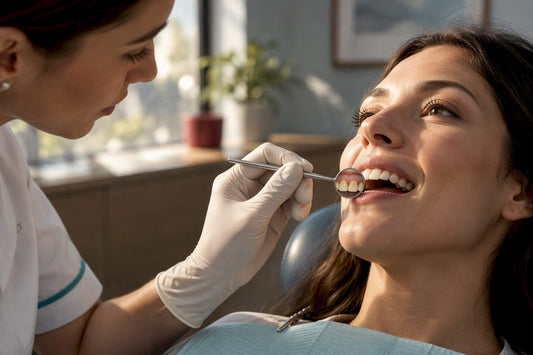 Clinician examining stained tooth enamel