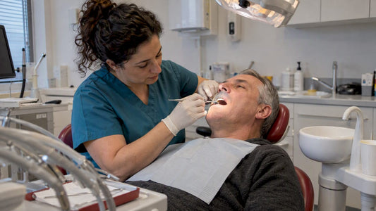 Hygienist cleaning a patient's gumline
