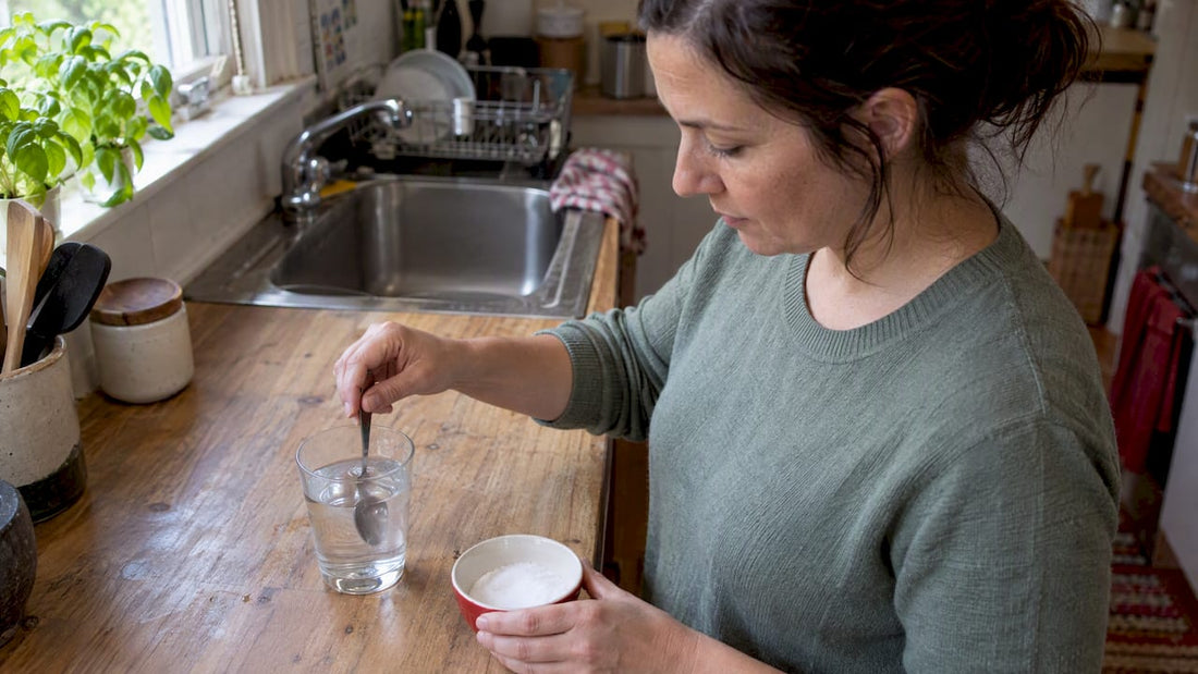 Salt dissolving in warm water for a rinse