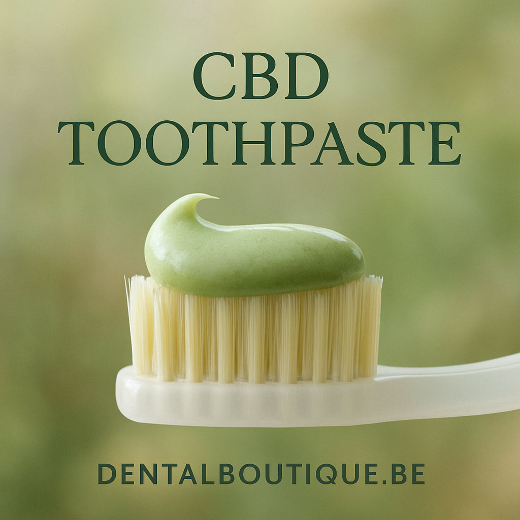 A close‑up of a toothbrush with a dab of CBD toothpaste on the bristles, set against a soft, natural background. Alt: CBD toothpaste on toothbrush highlighting natural ingredients and gentle cleaning.